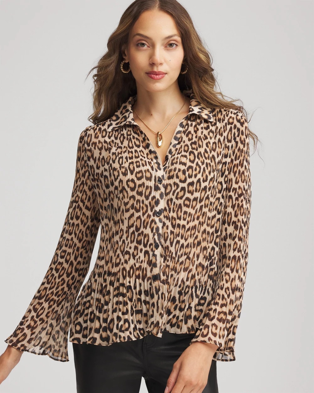 Chico's Animal-Print Pleated Georgette Blouse