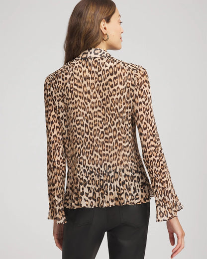 Chico's Animal-Print Pleated Georgette Blouse