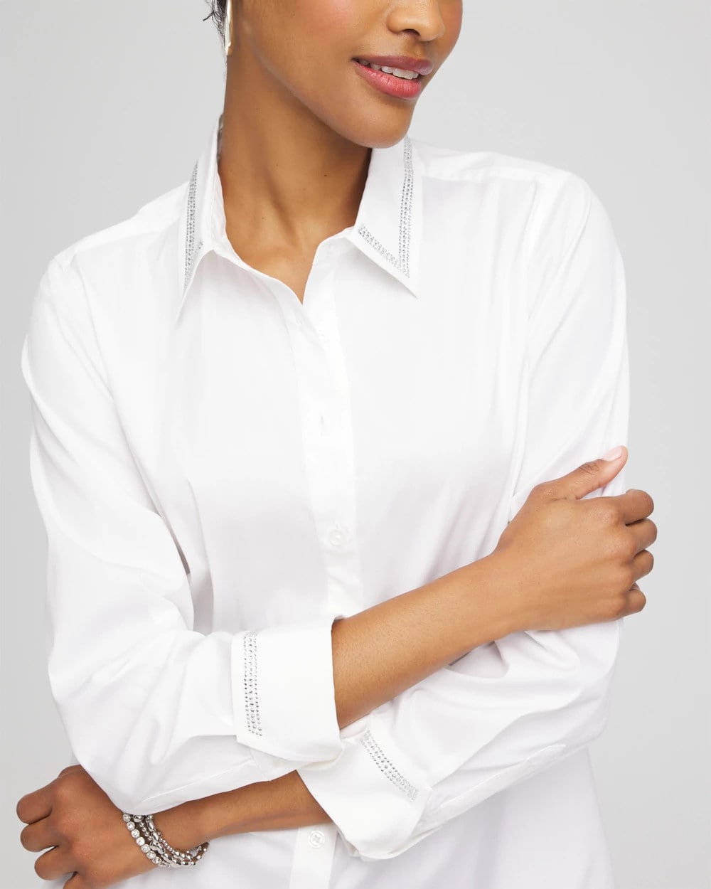 Chico's Rhinestone Embellished Poplin Tunic
