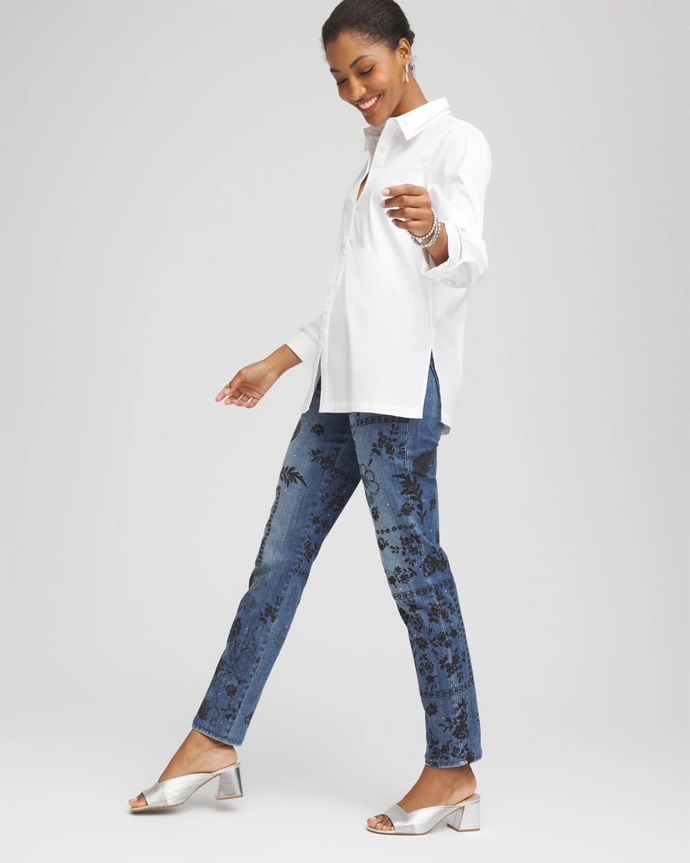 Chico's Rhinestone Embellished Poplin Tunic
