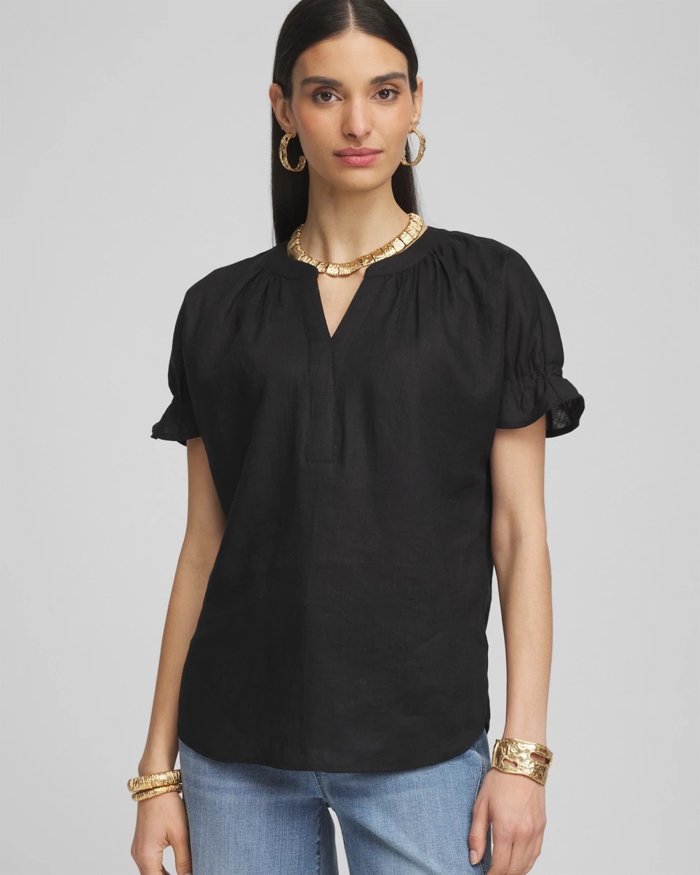 Chico's Linen Flutter-Sleeve Popover Top