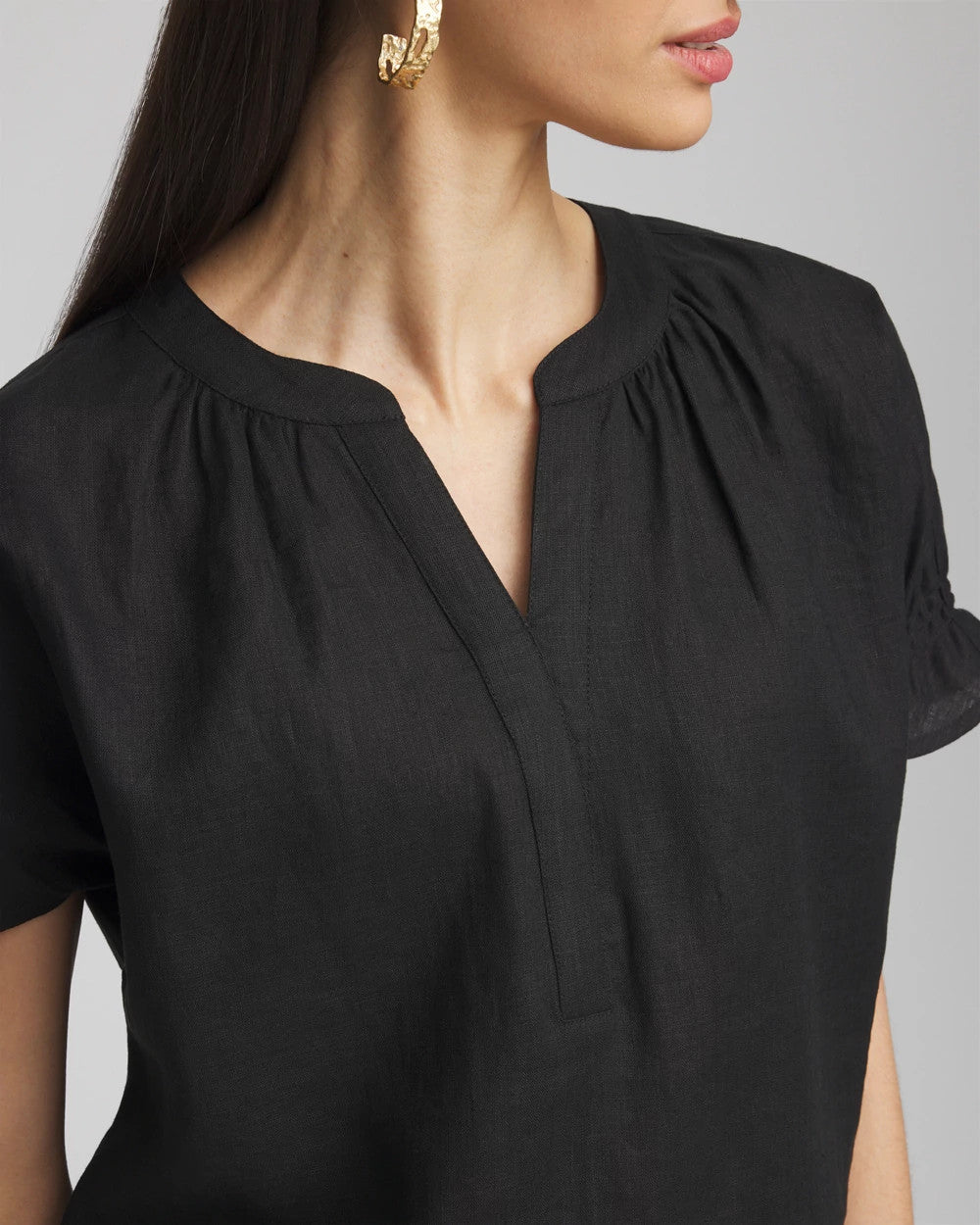 Chico's Linen Flutter-Sleeve Popover Top