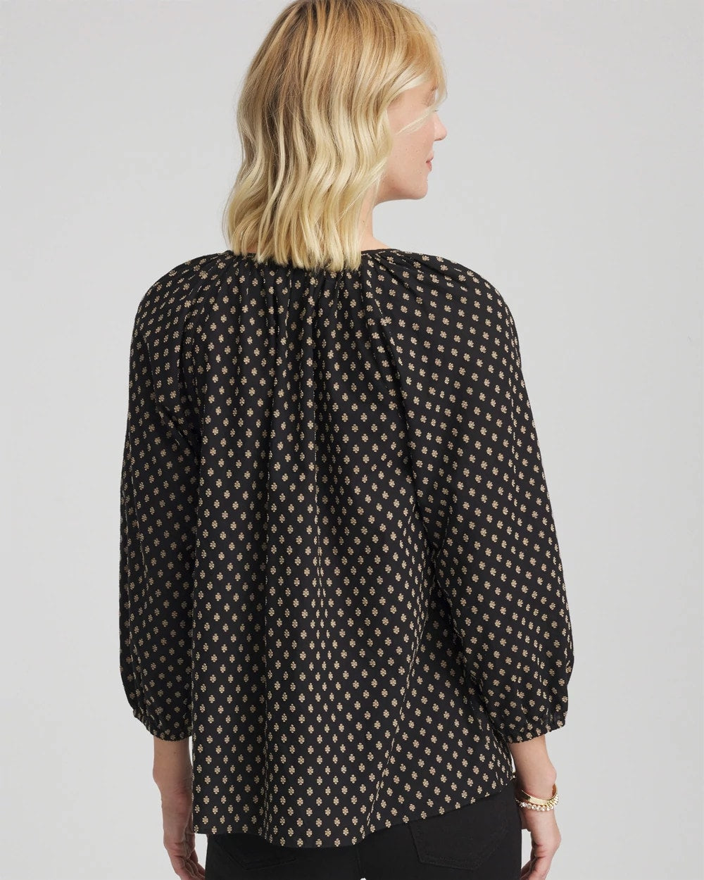 Chico's Floral Print Tie-Neck Top