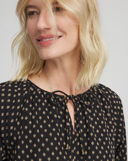 Chico's Floral Print Tie-Neck Top