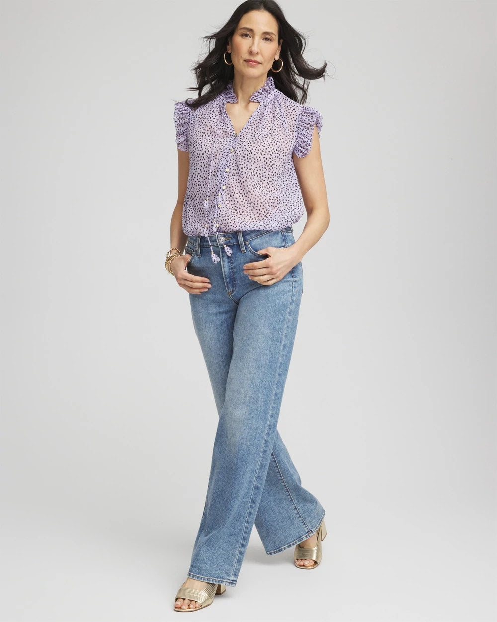 Chico's Cheetah Print Ruffle-Collar Blouse