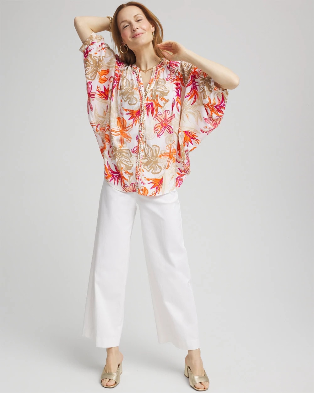 Chico's Floral Braided Batwing Blouse
