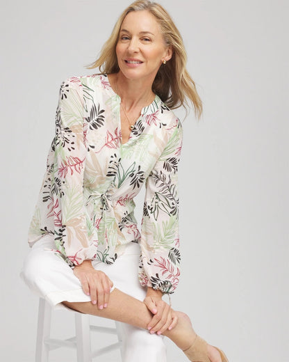 Chico's Drawstring Crinkle Chiffon Blouse
