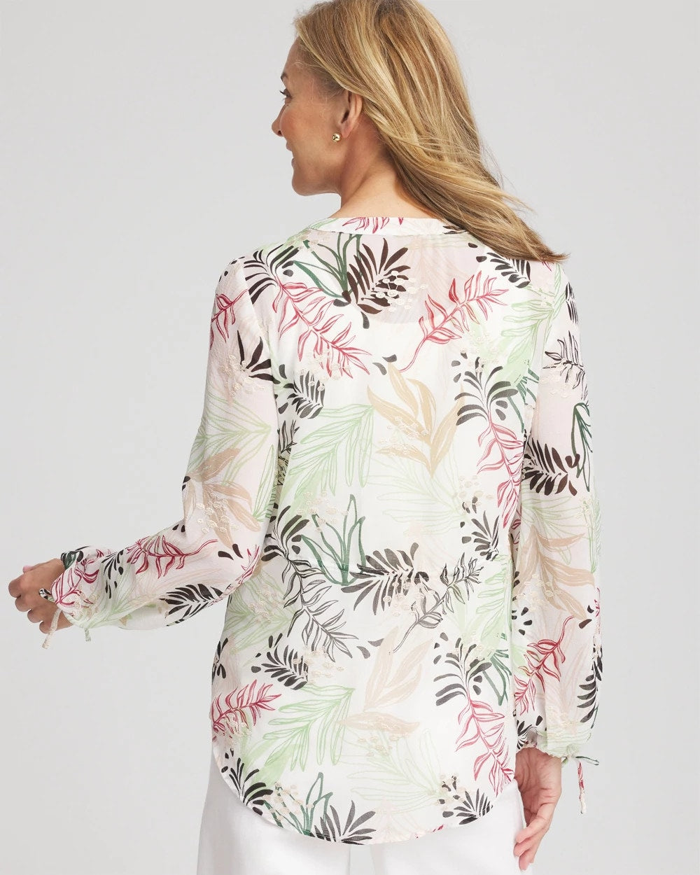 Chico's Drawstring Crinkle Chiffon Blouse
