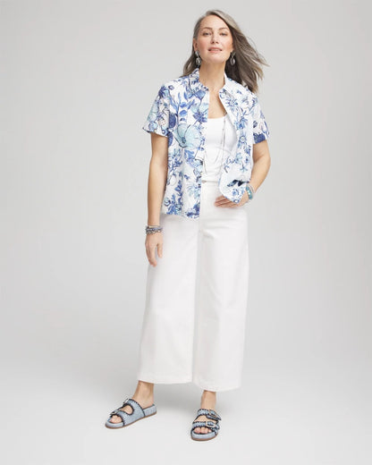 Chico's Butterfly Voile Short Sleeve Shirt