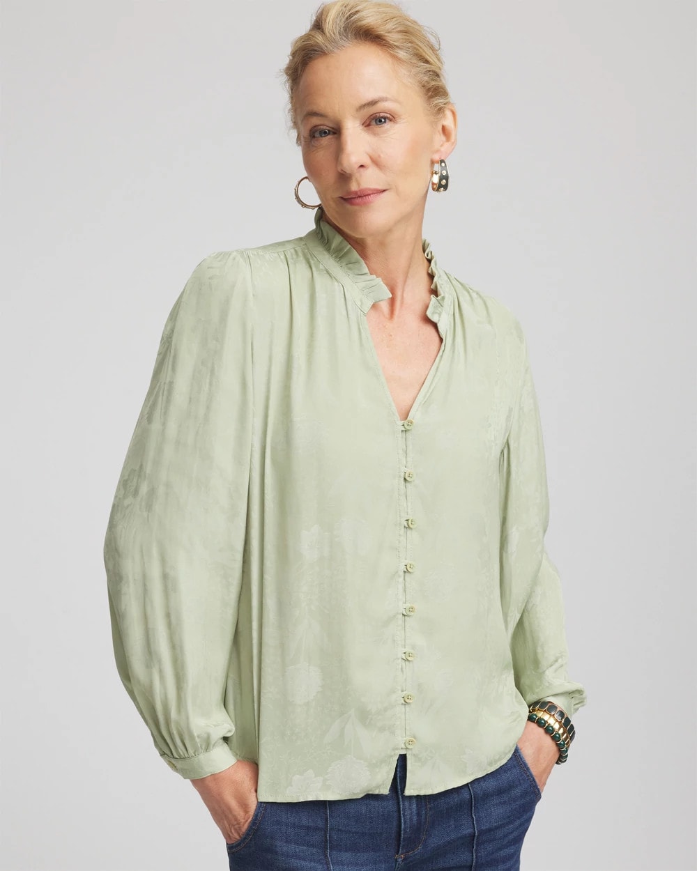 Chico's Jacquard Georgette Peasant Blouse