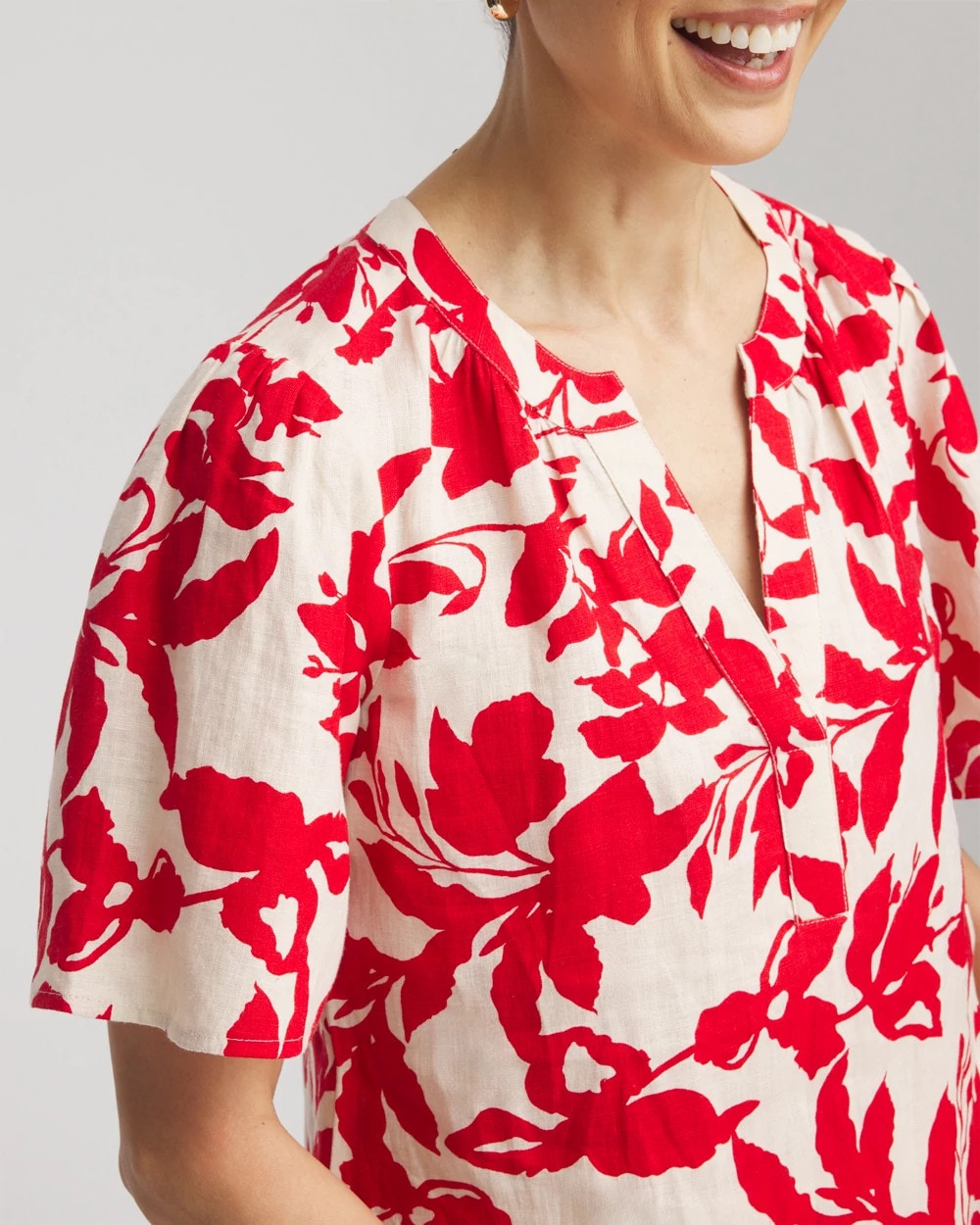 Chico's Floral Linen Popover Shirt