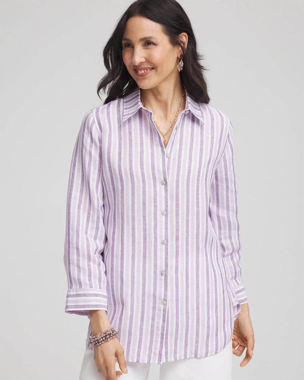 Chico's No Iron™ Plum Striped Linen Shirt