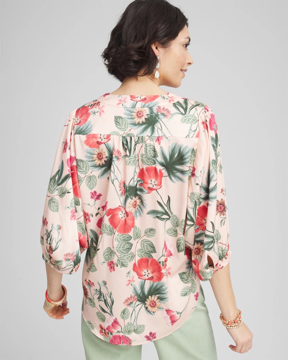 Chico's Floral Satin Tie-Front Pullover Top