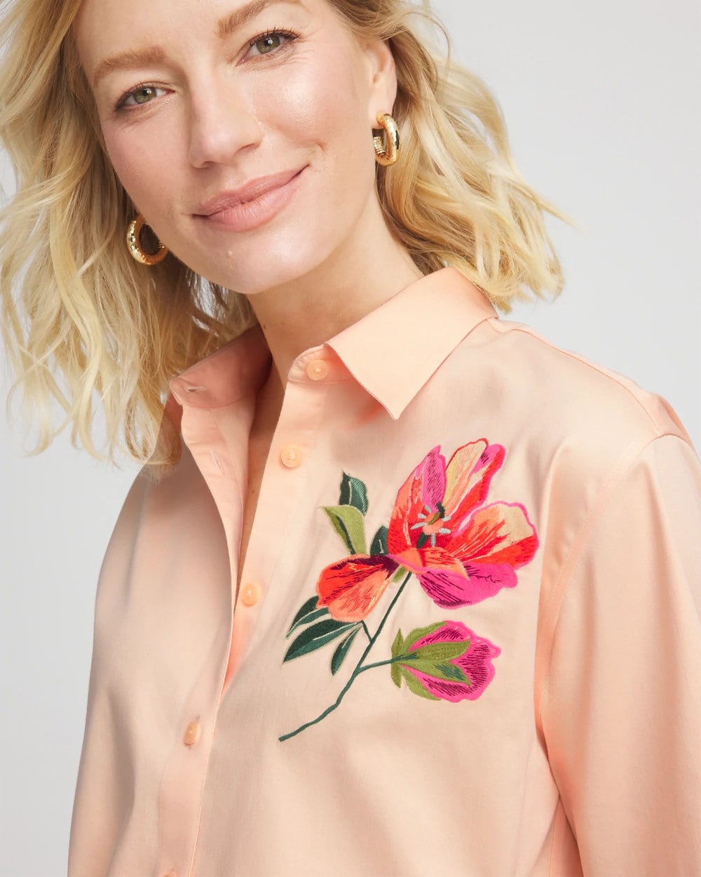 Chico's No Iron™ Embroidered Floral Short-Sleeve Shirt