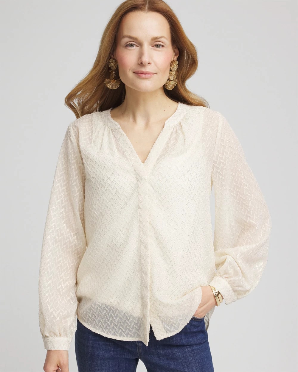 Chico's Chevron Blouson Sleeve Blouse