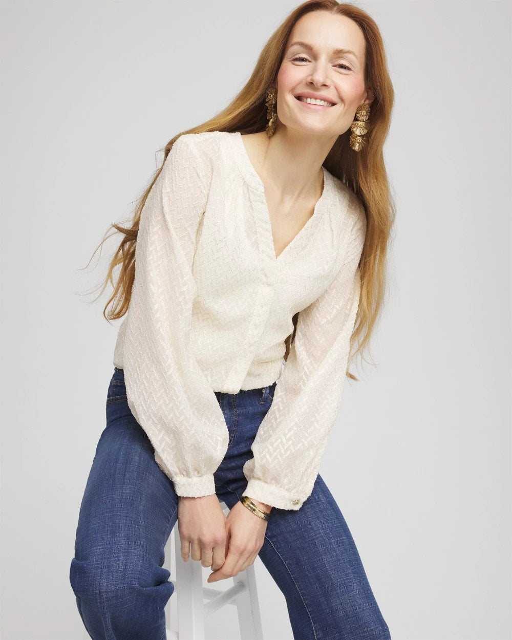 Chico's Chevron Blouson Sleeve Blouse