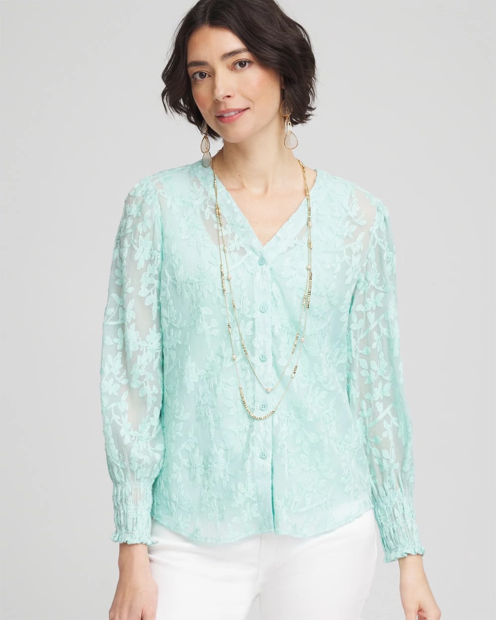 Chico's Floral Soutache V-Neck Blouse