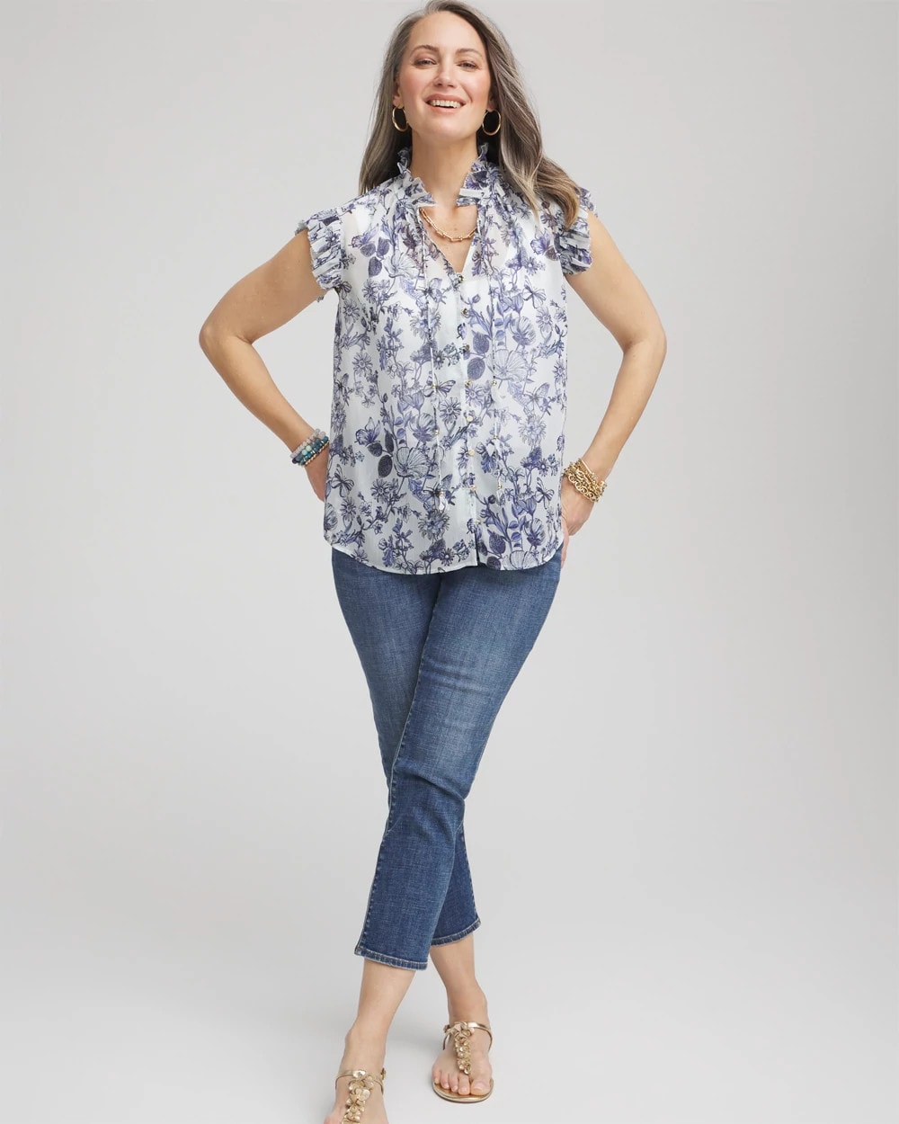 Chico's Butterfly Ruffle Collar Blouse