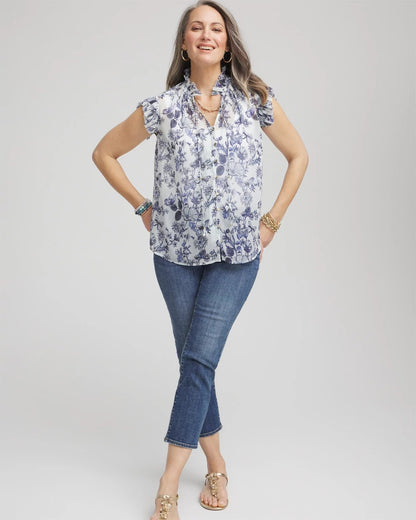 Chico's Butterfly Ruffle Collar Blouse
