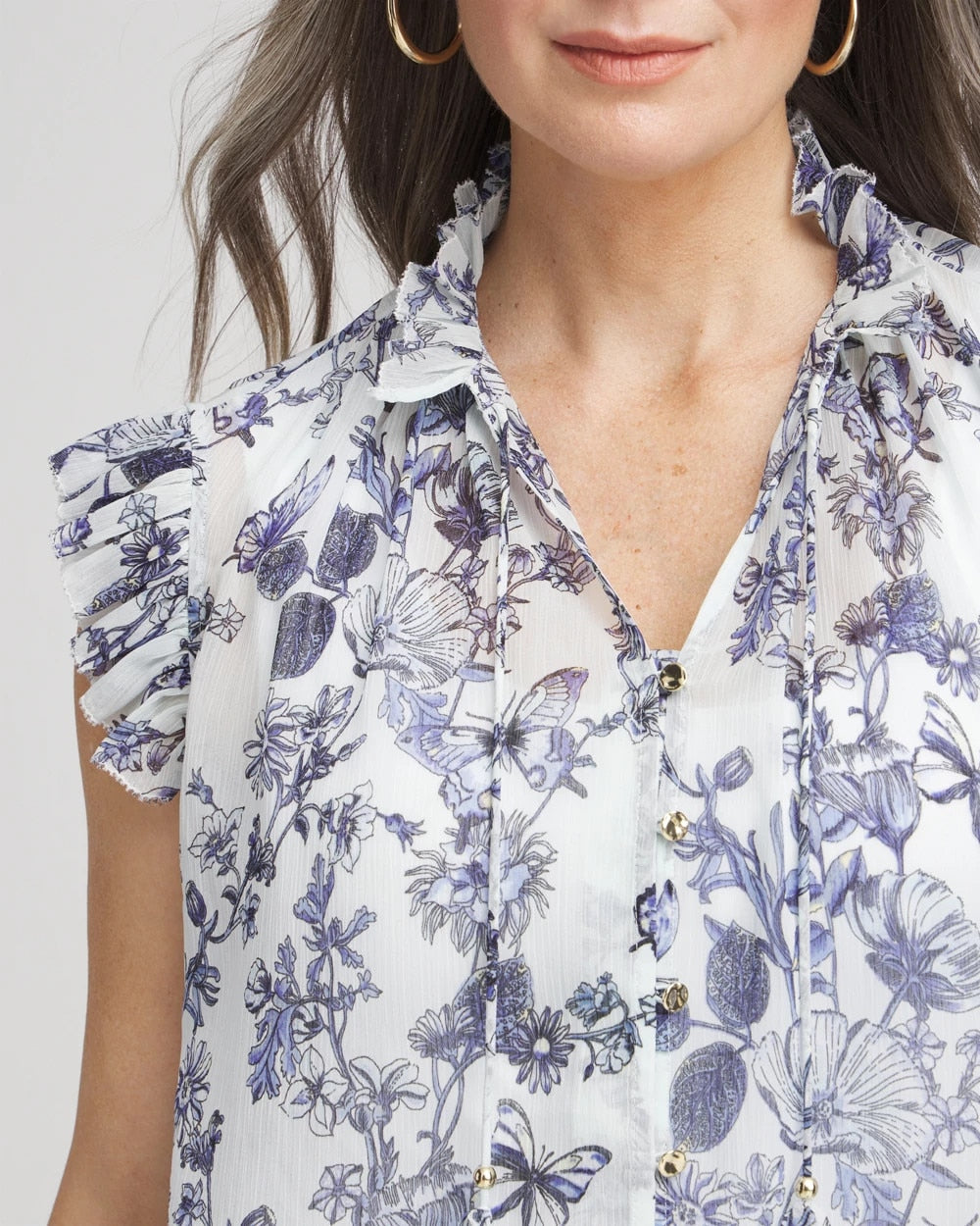 Chico's Butterfly Ruffle Collar Blouse