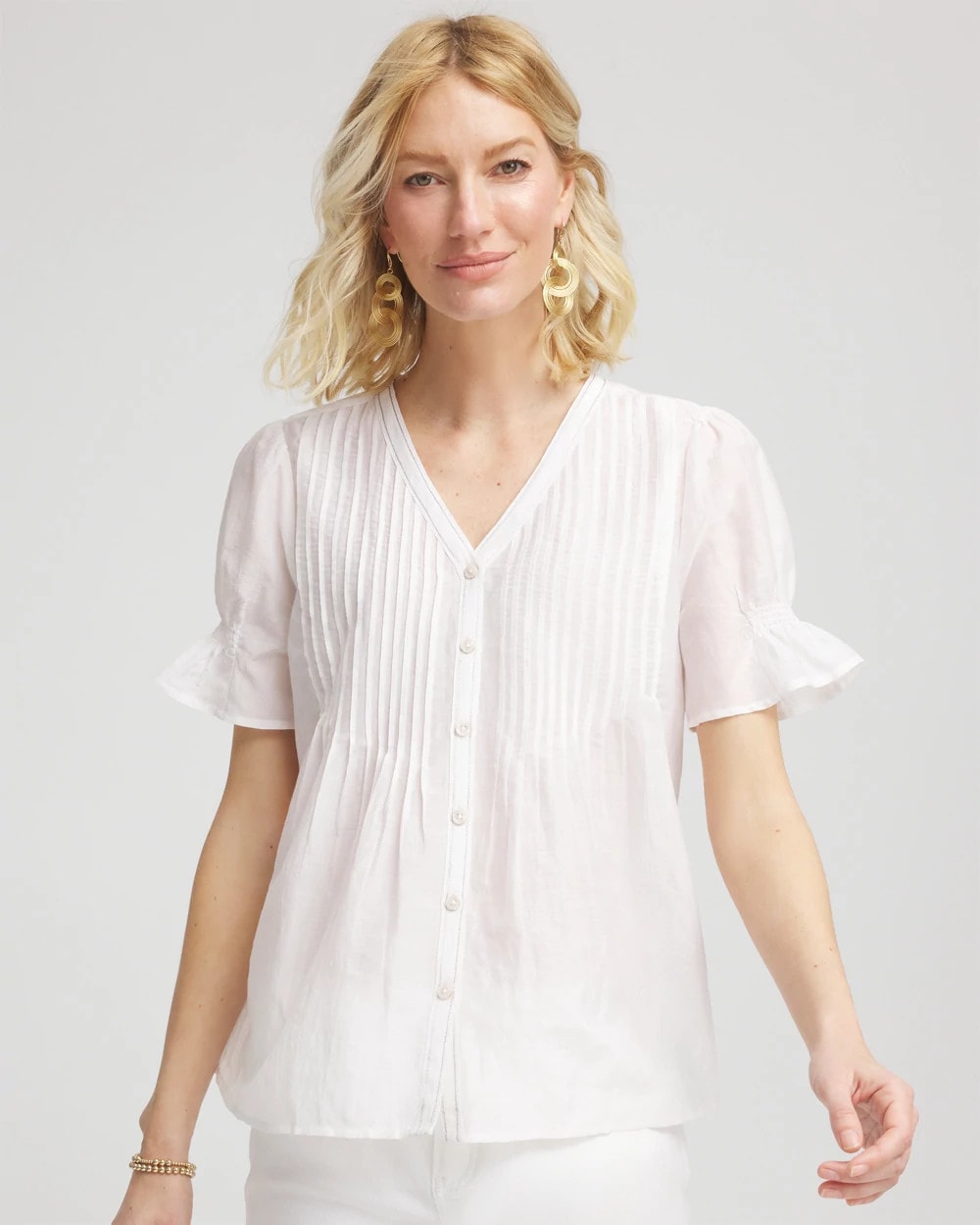 Chico's Pleated Cotton-Silk Shirt