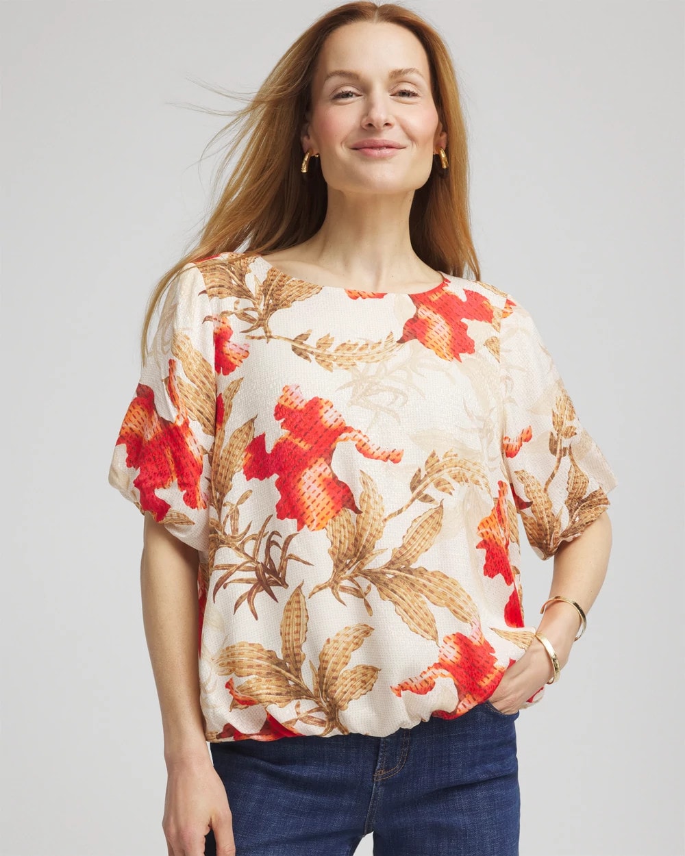 Chico's Floral Bubble-Hem Blouse