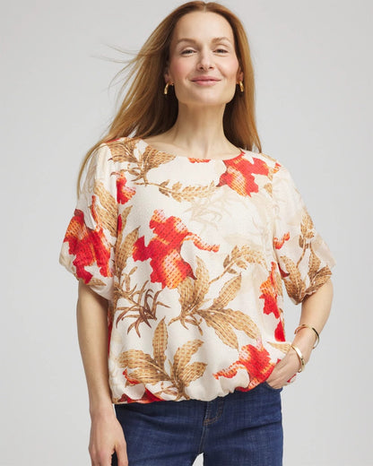 Chico's Floral Bubble-Hem Blouse