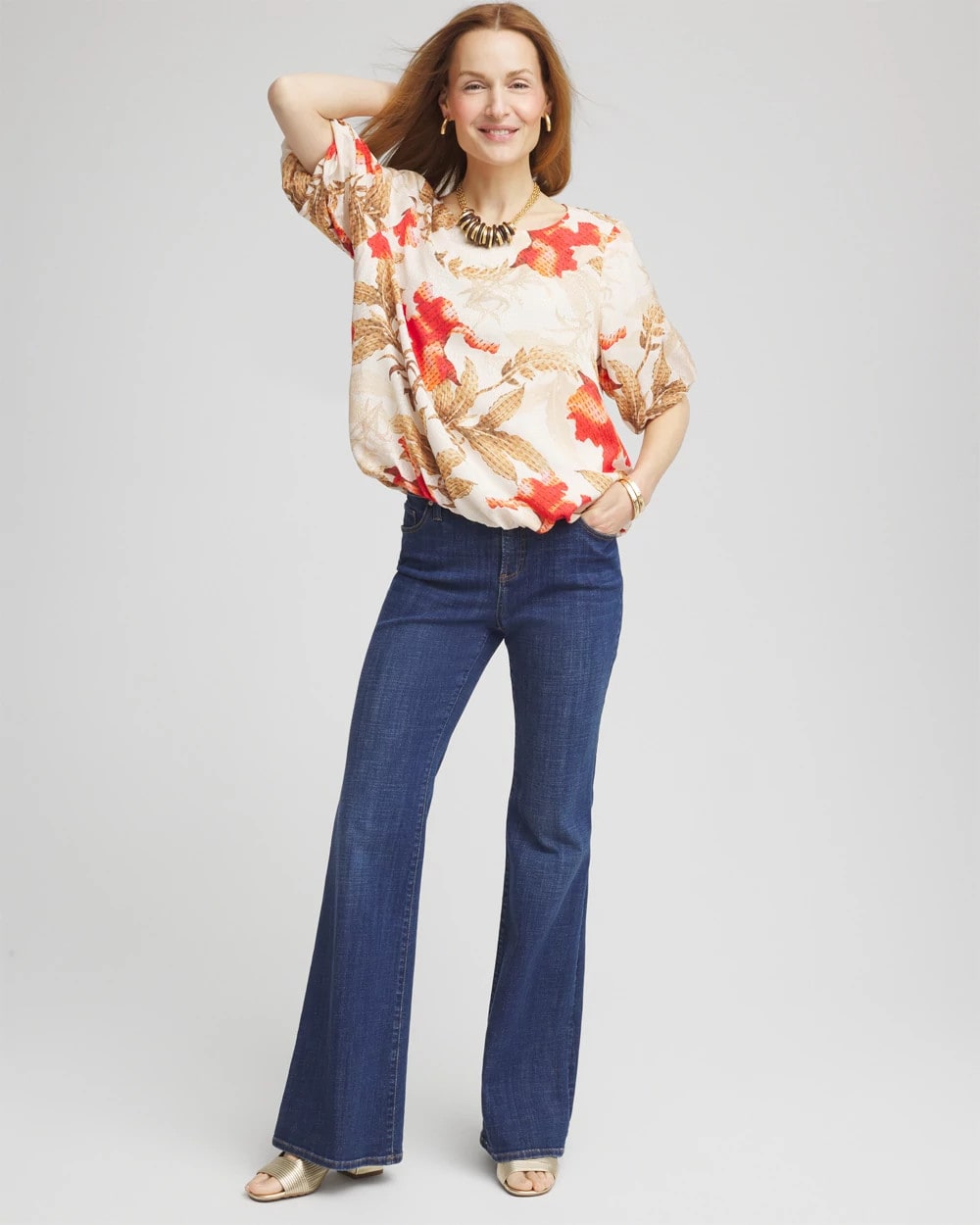 Chico's Floral Bubble-Hem Blouse