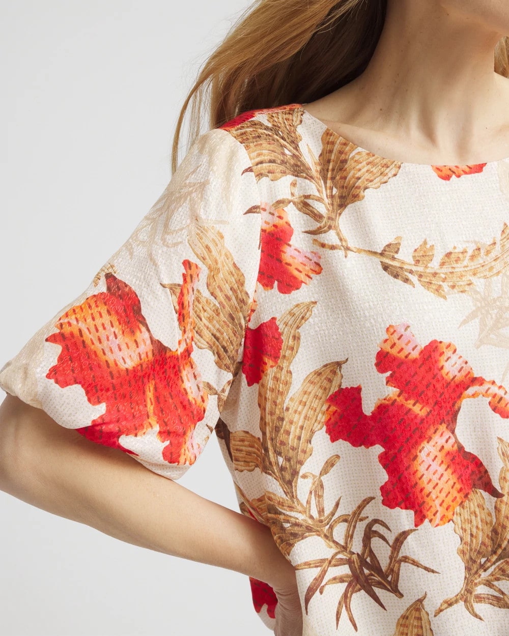 Chico's Floral Bubble-Hem Blouse