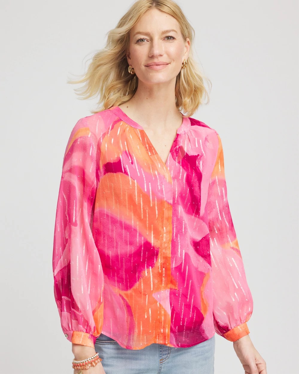 Chico's Watercolor Classic Fit Chiffon Blouse