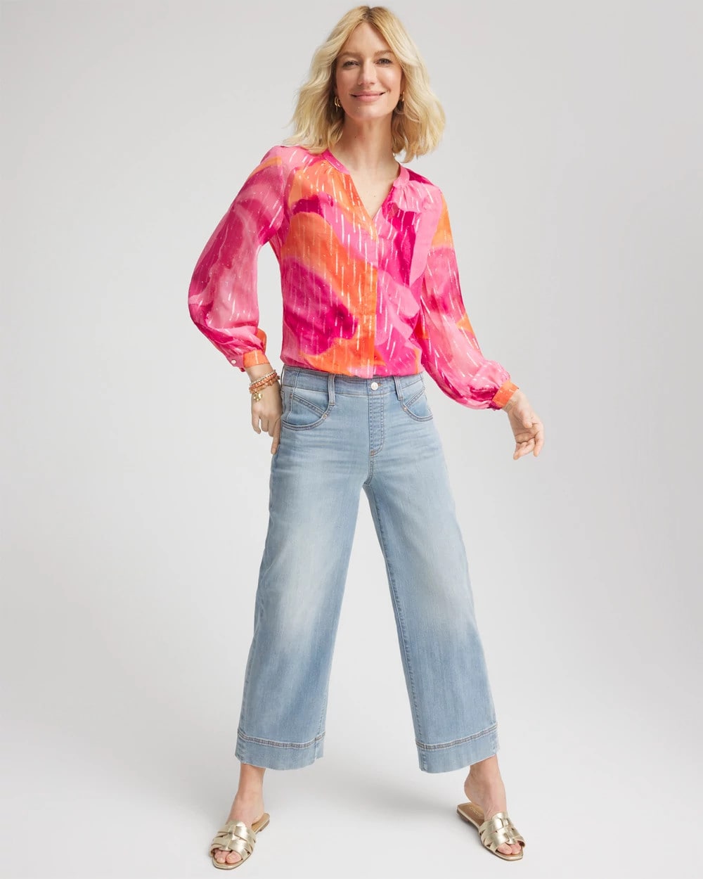 Chico's Watercolor Classic Fit Chiffon Blouse