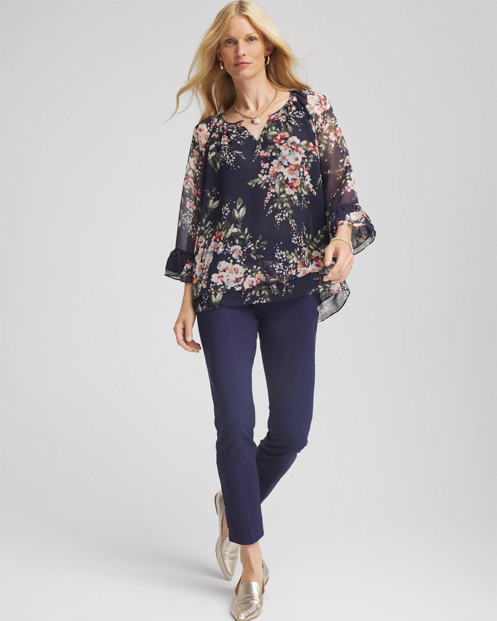 Chico's Floral Georgette Blouse