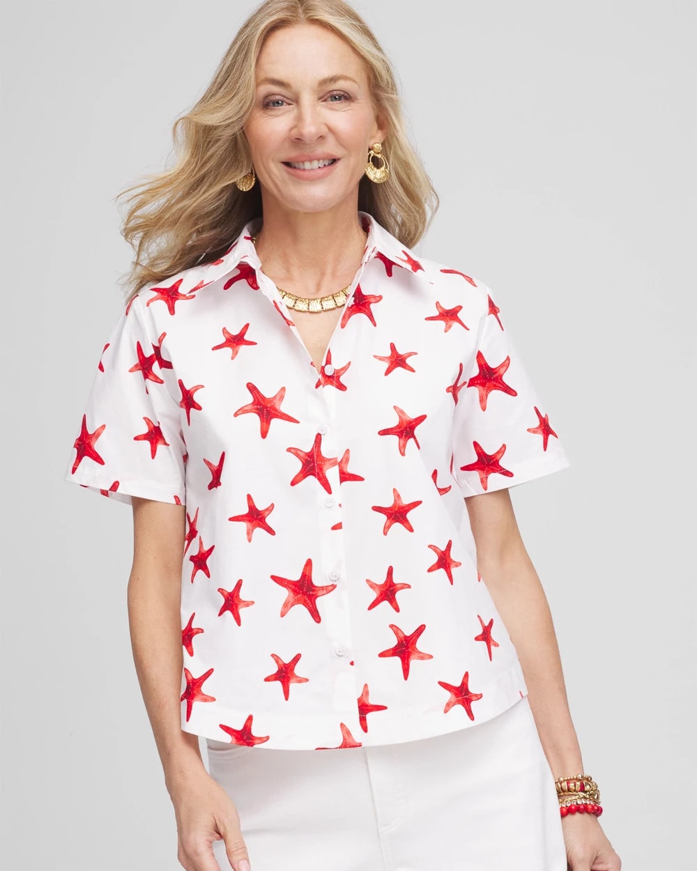Chico's Starfish Short Sleeve Swing Shirt