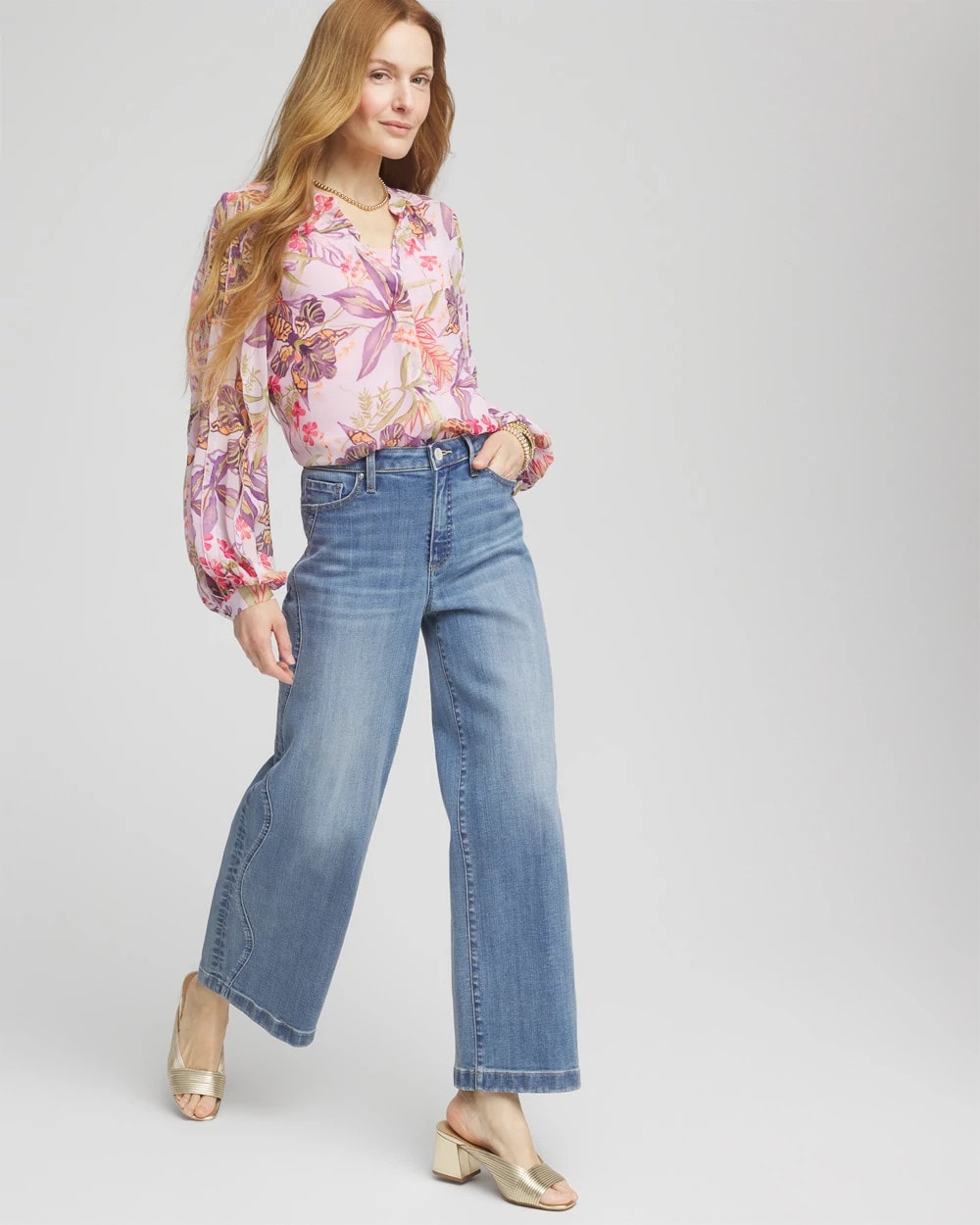 Chico's Floral Georgette Pintuck Blouse