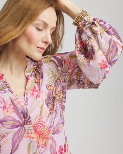 Chico's Floral Georgette Pintuck Blouse