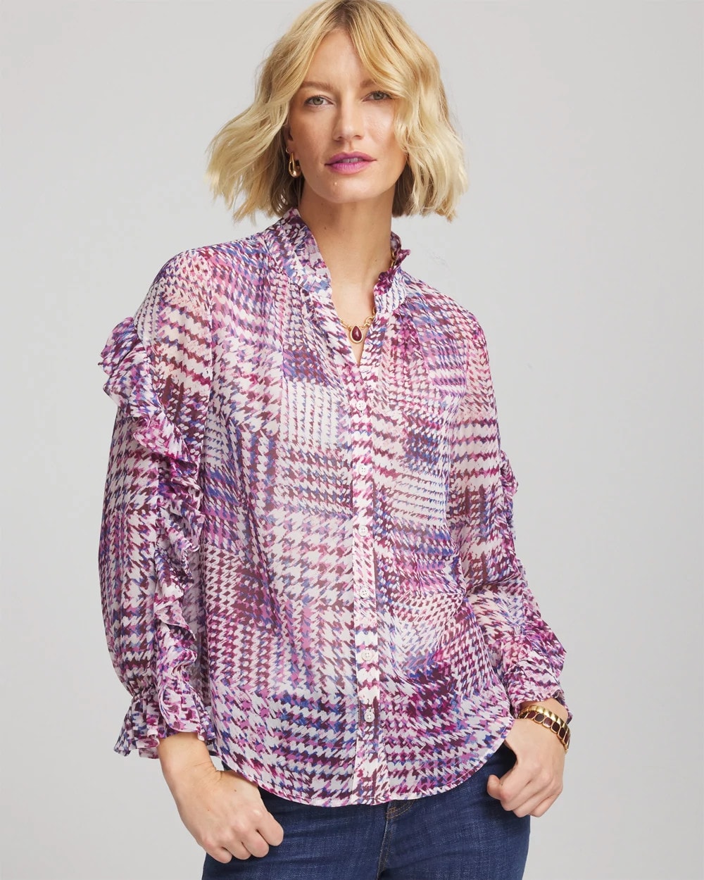 Chico's Gingham-Print Georgette Blouse