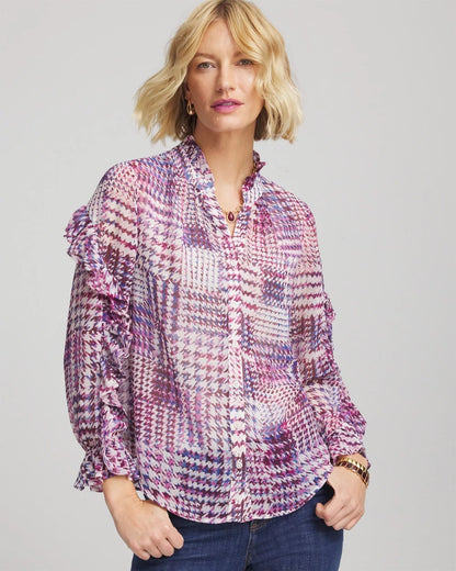 Chico's Gingham-Print Georgette Blouse
