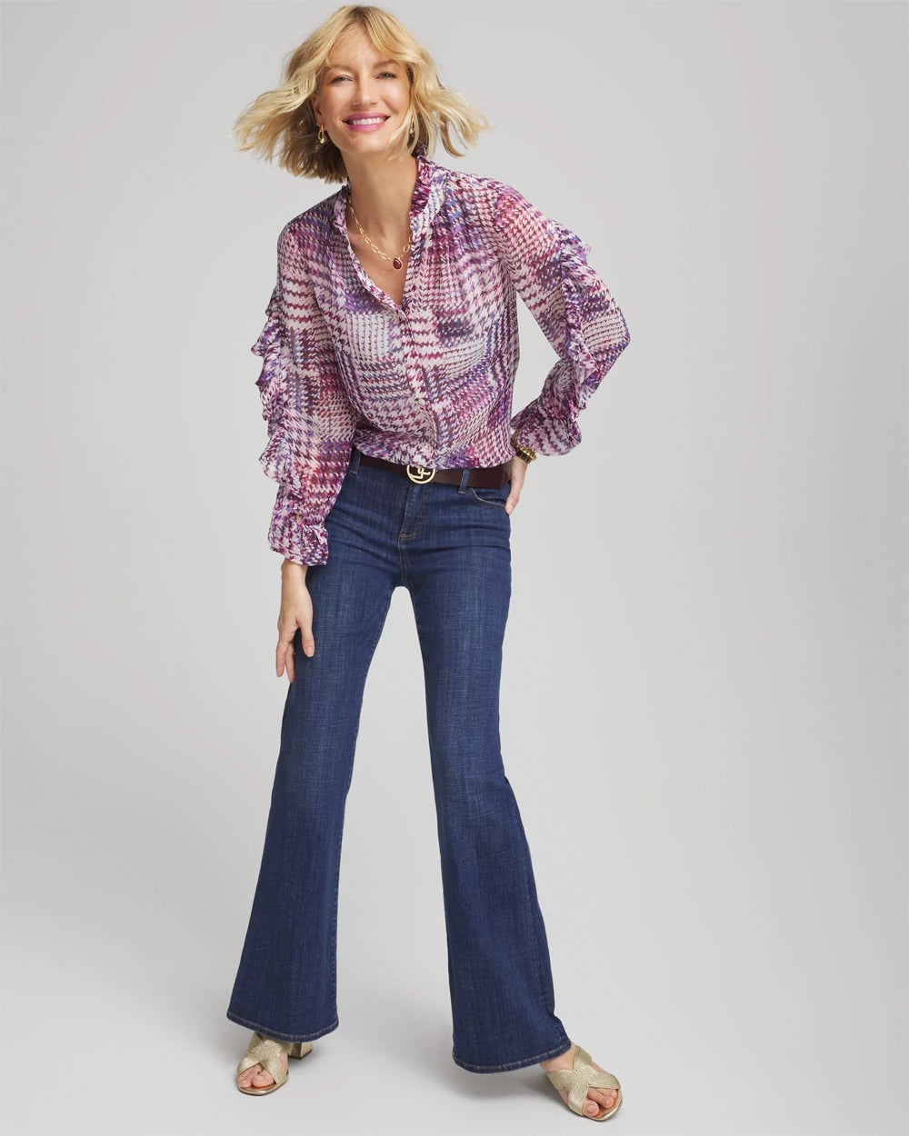 Chico's Gingham-Print Georgette Blouse
