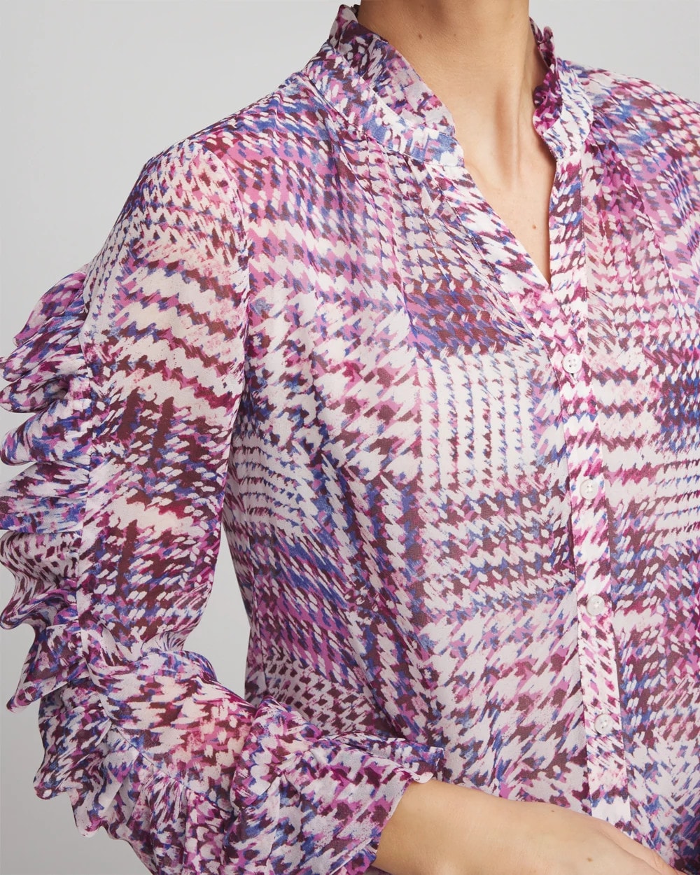 Chico's Gingham-Print Georgette Blouse