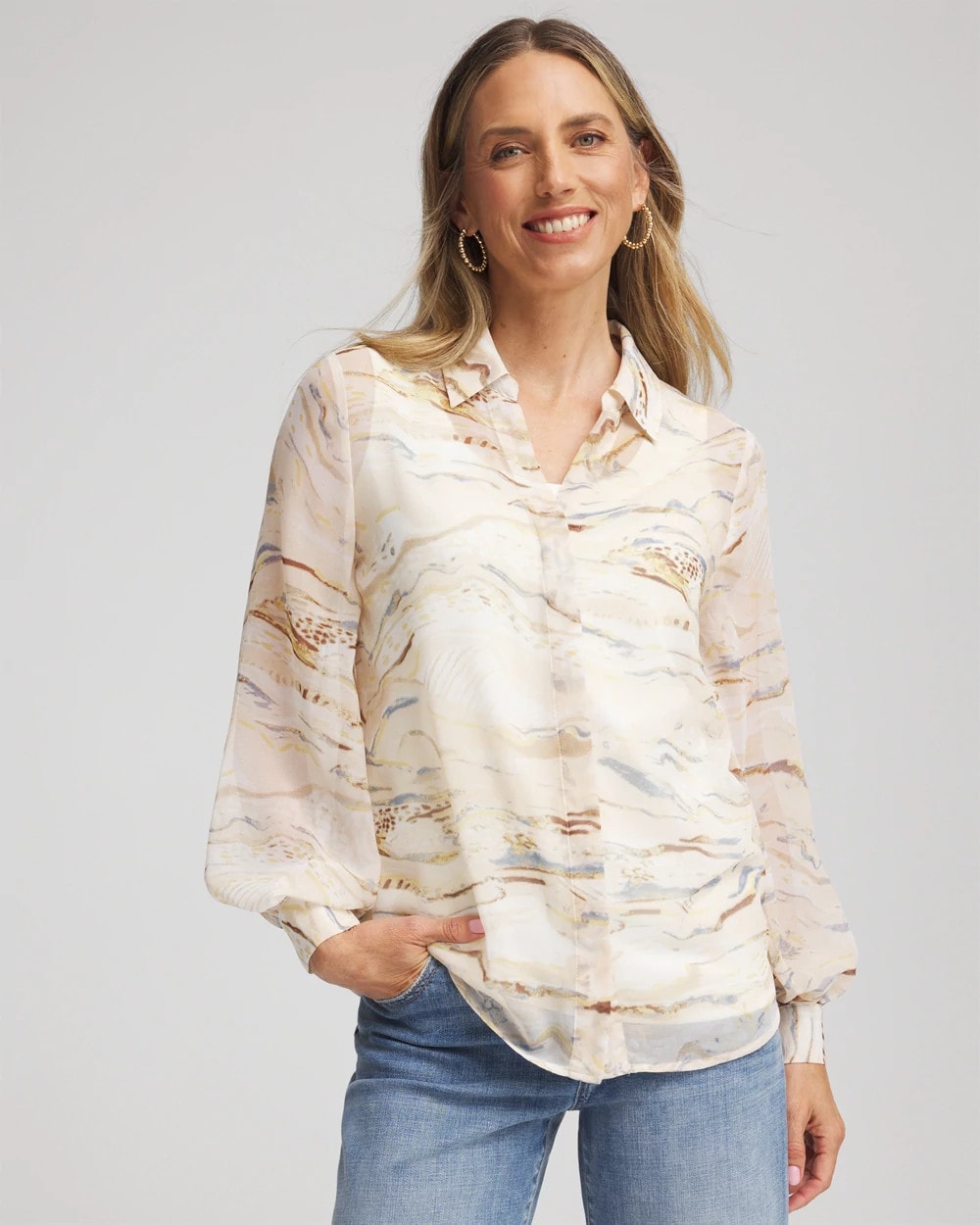 Chico's Georgette Blouson Sleeve Blouse