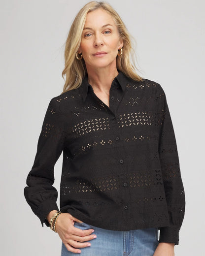 Chico's Embroidered Eyelet Collared Shirt