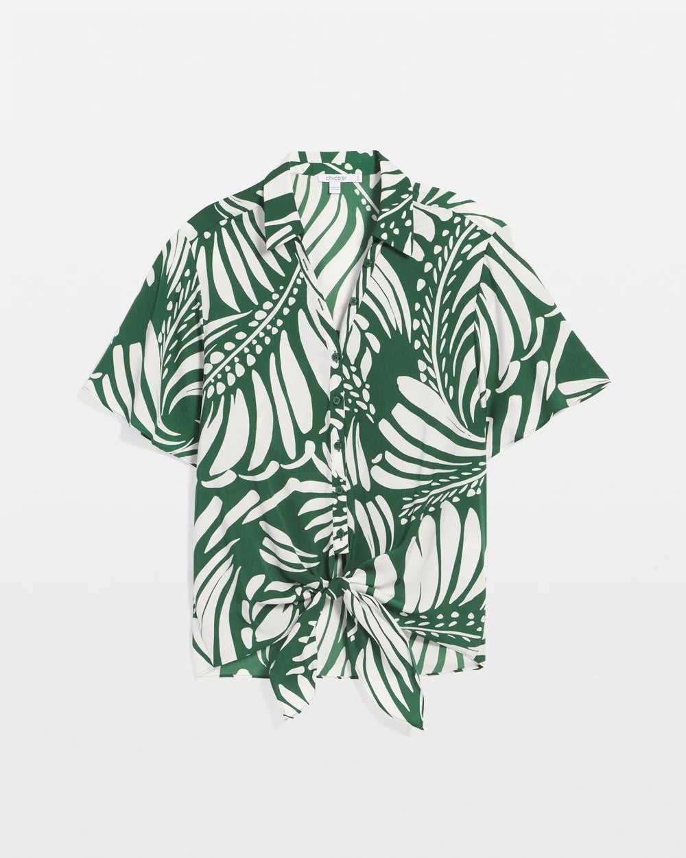 Chico's Palm Print Tie-Front Silky Top