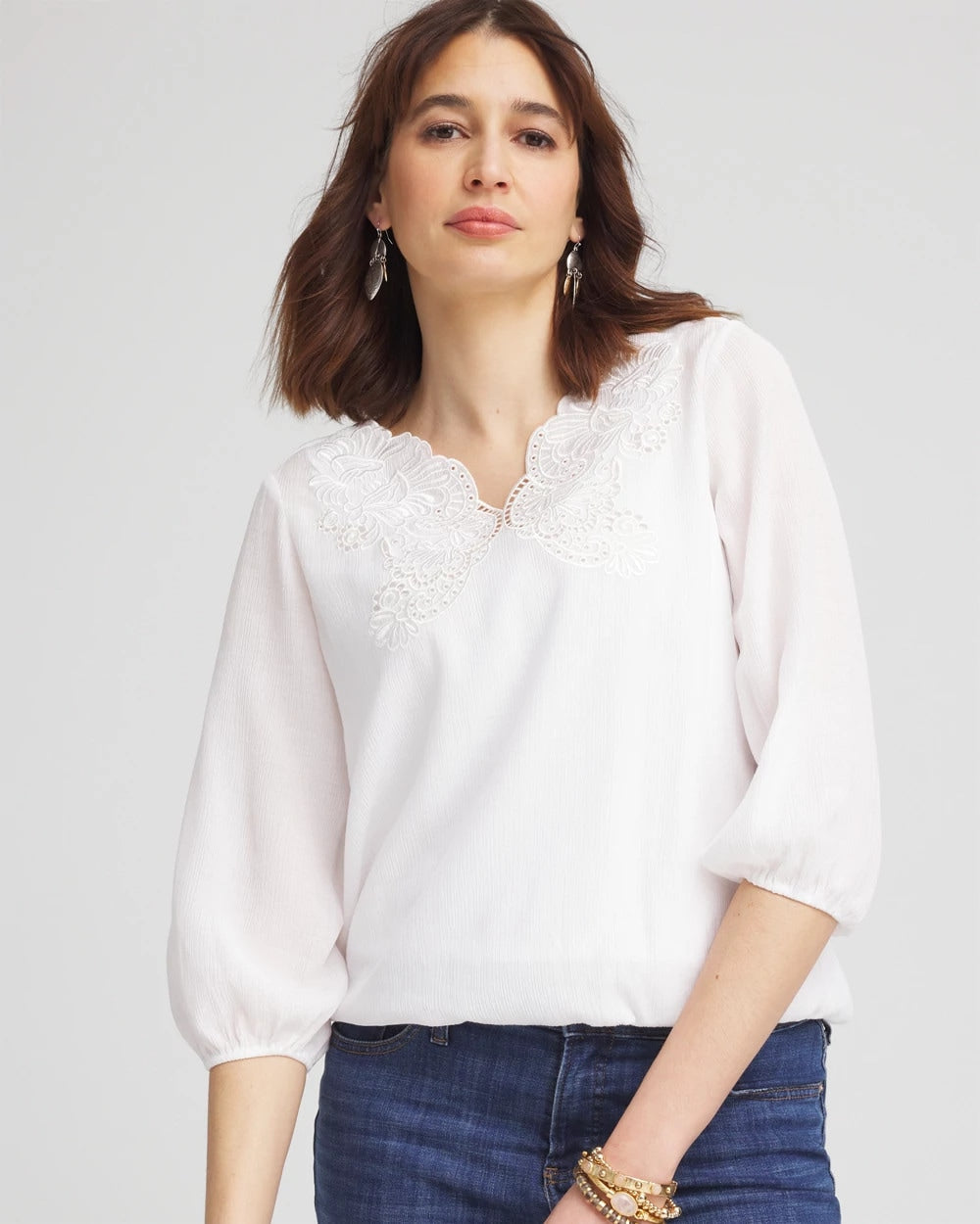 Chico's Embroidered Cutout Blouse