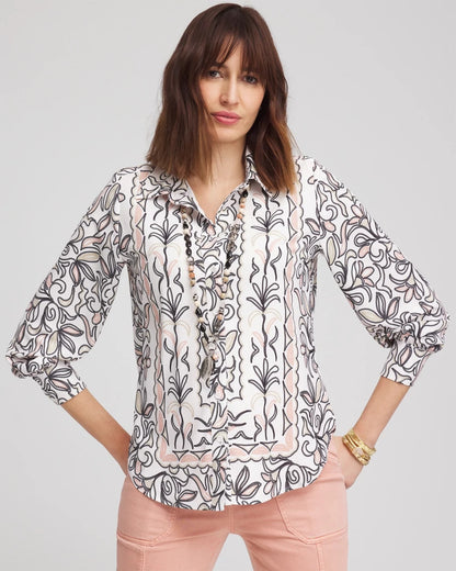 Chico's Faux Silk Floral Collared Shirt