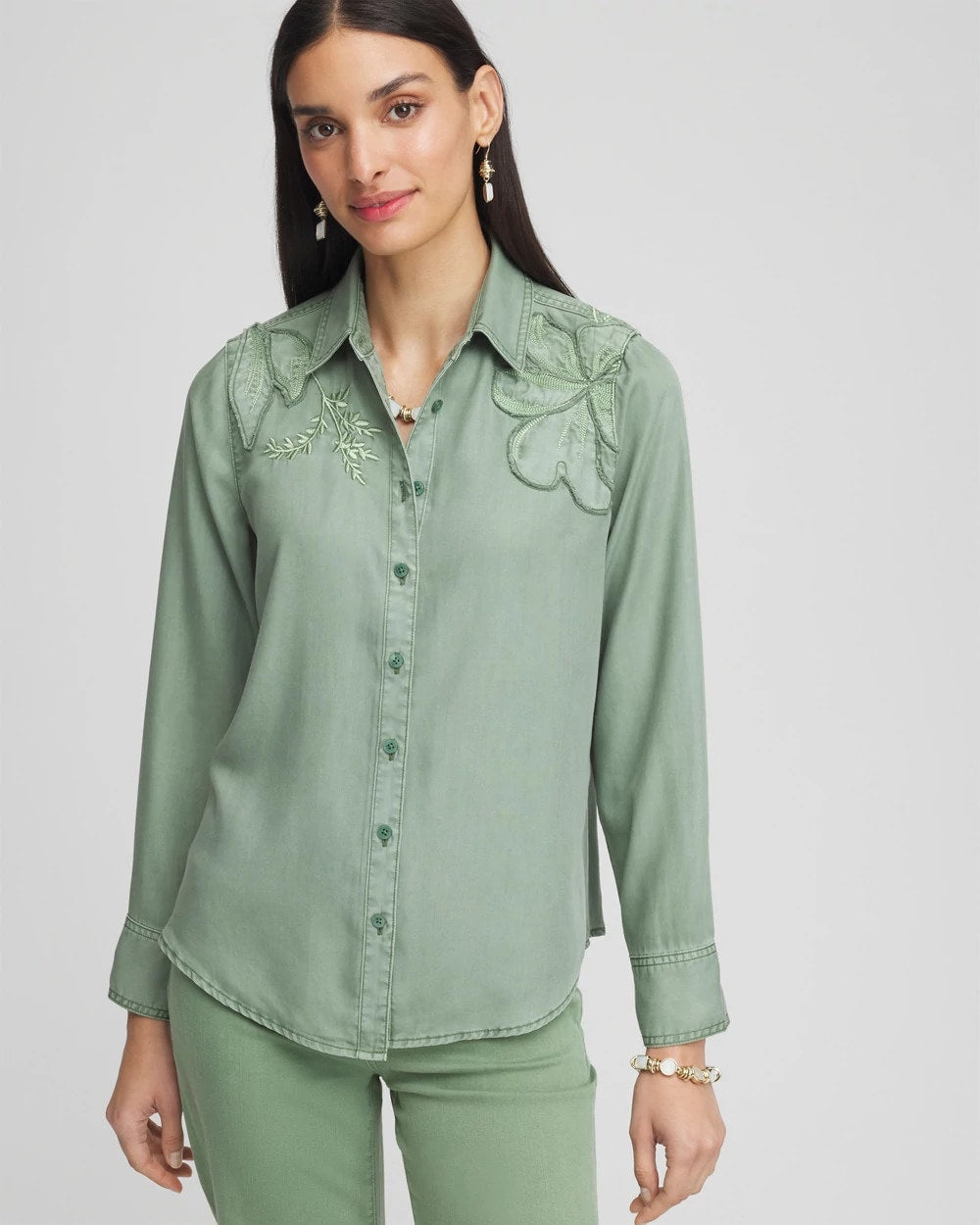 Chico's Embellished Lyocell Tencel™ Collared Shirt