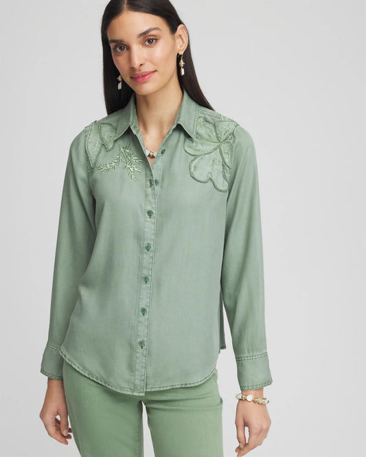 Chico's Embellished Lyocell Tencel™ Collared Shirt