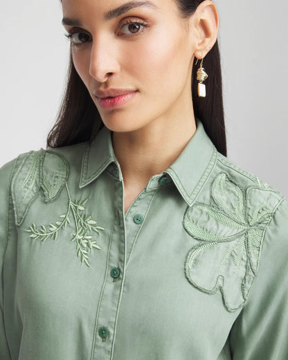 Chico's Embellished Lyocell Tencel™ Collared Shirt