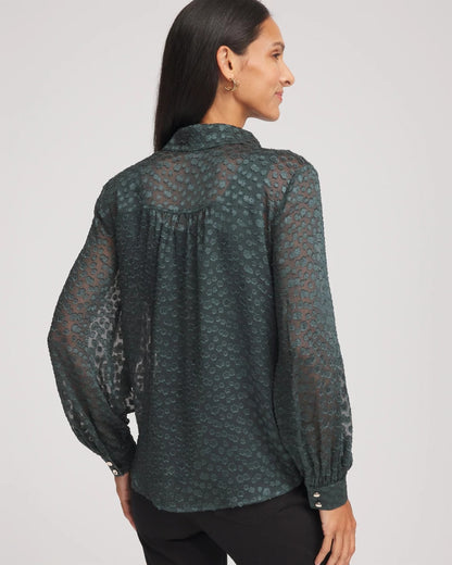 Chico's Clip-Dot Billow-Sleeve Blouse