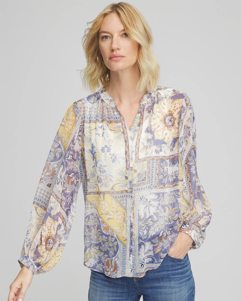 Chico's Artisanal Georgette Blouson-Sleeve Blouse