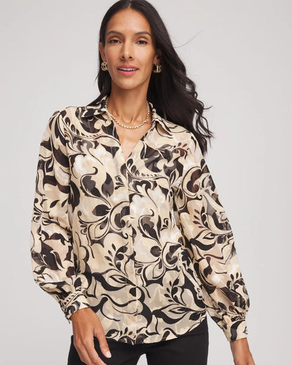 Chico's Floral Burnout Blouson-Sleeve Blouse